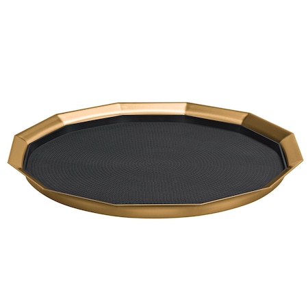 Service Ideas Paneled Tray with Removable Insert, 14" diameter, Stainless Steel, Vintage Gold TRPN1614RIBSVG